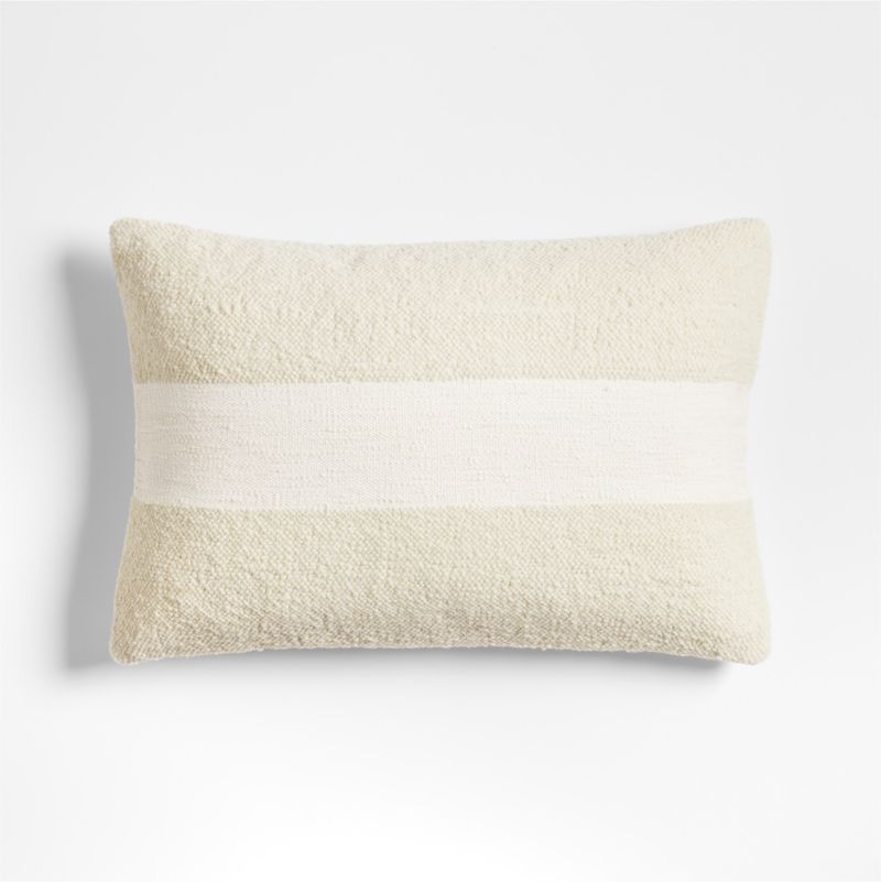 Biella Wool-Cotton Blend Textured 24"x16" Arctic Ivory Throw Pillow with Down-Alternative Insert ... | Crate & Barrel