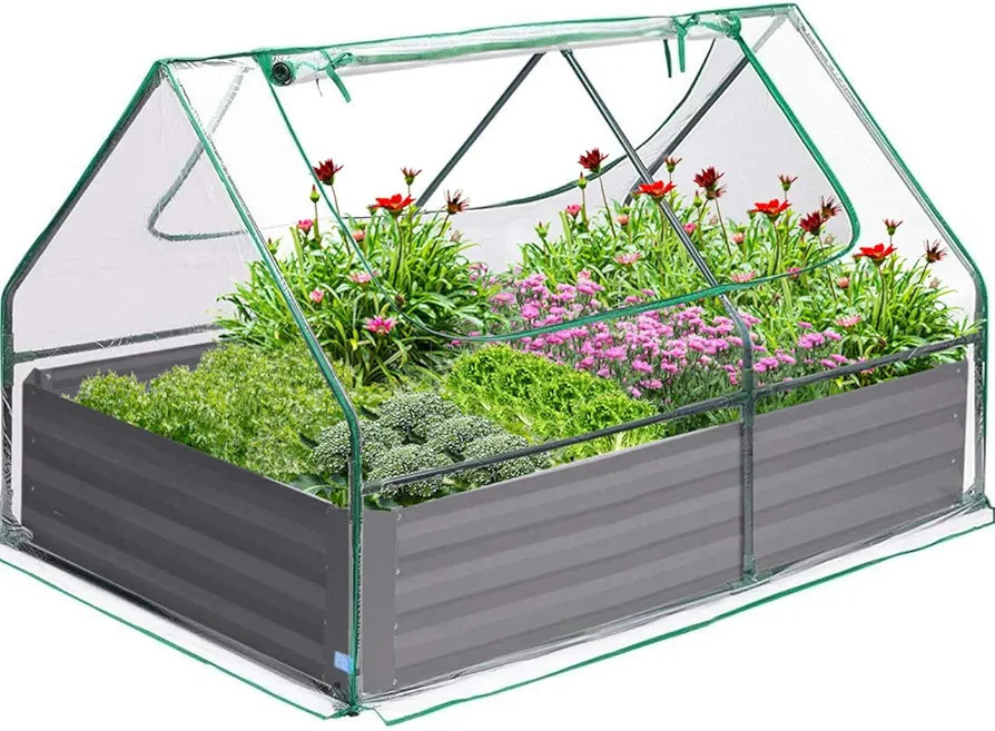 Quictent Raised Garden Bed with Cover Outdoor Galvanized Steel Planter Box Kit with Greenhouse 2 ... | Amazon (US)