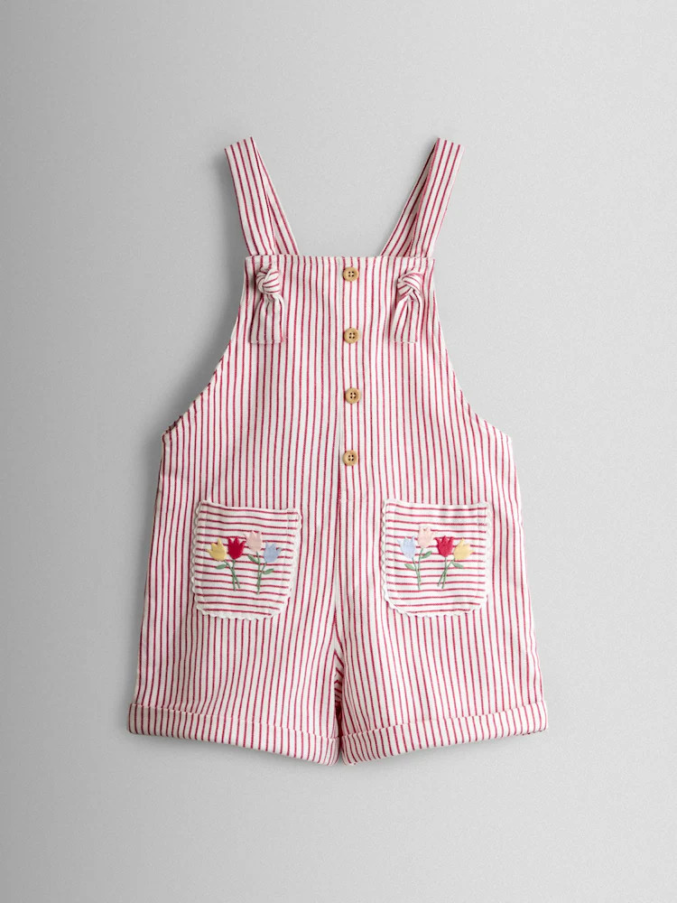 JoJo Maman Bébé Red Floral Embroidered Stripe Dungaree | Next US