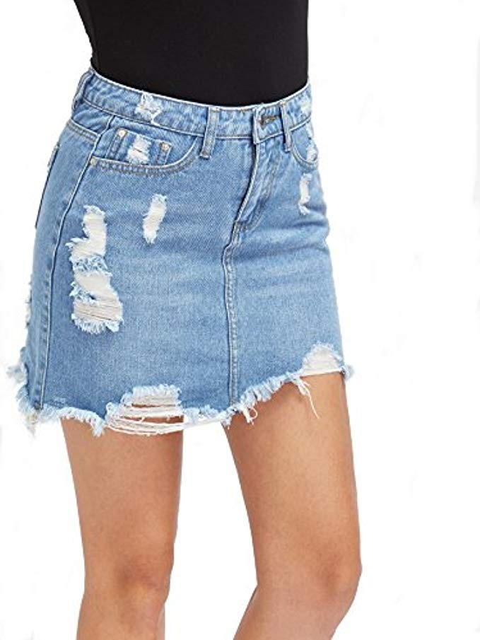 Verdusa Women's Casual Distressed Ripped A-Line Denim Short Skirt | Amazon (US)