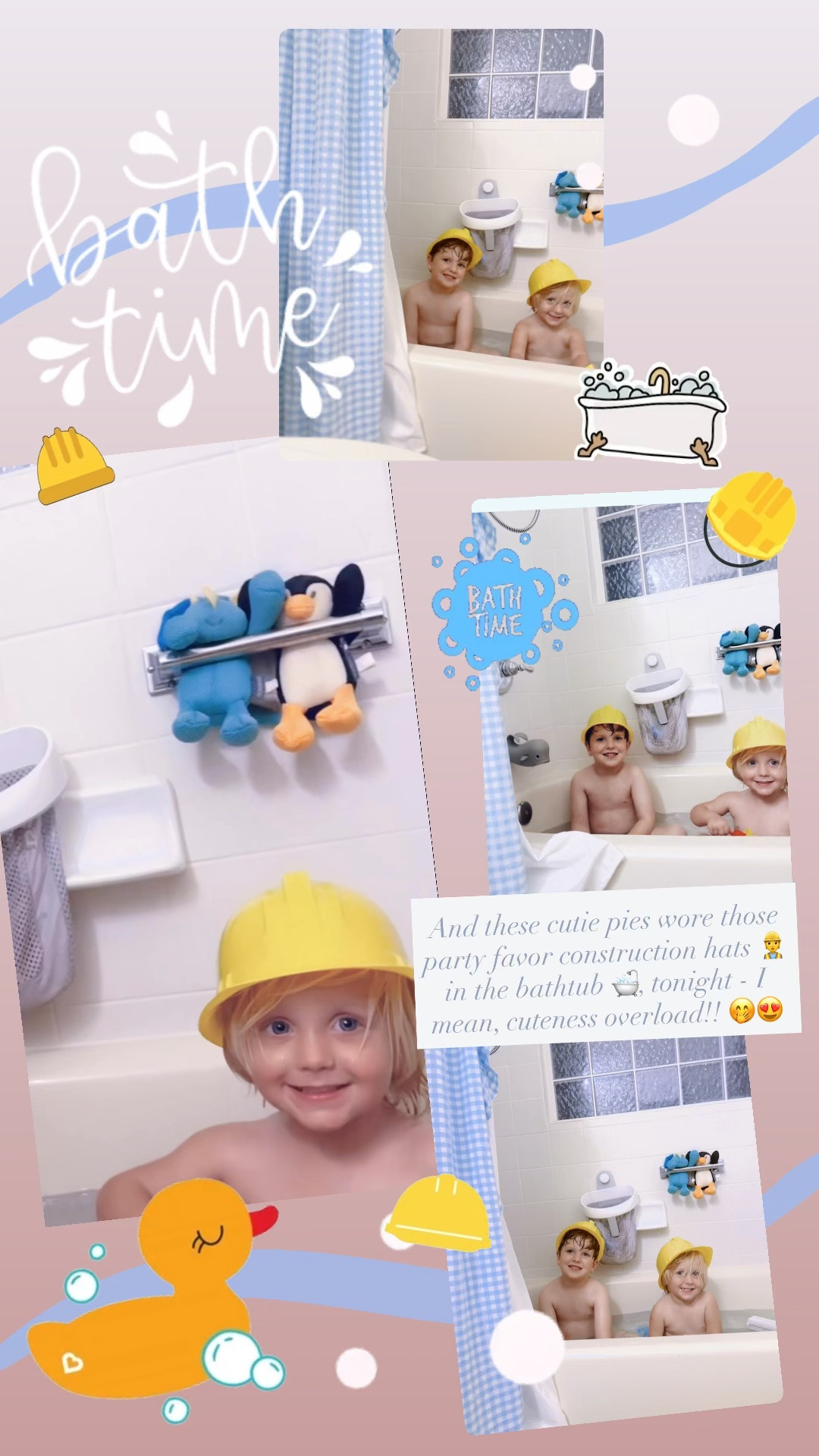 And these cutie pies wore those party favor construction hats 👷 in the bathtub 🛁, tonight - I mean, cuteness overload!! 🤭😍