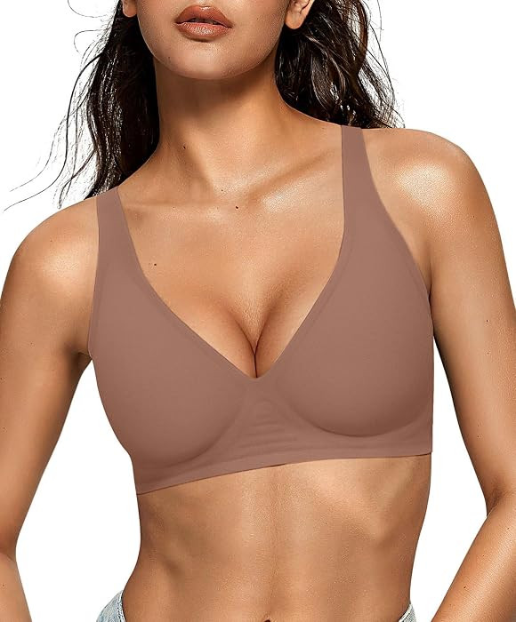 OEAK Womens Jelly Bras Wireless Deep V Bralette Comfy Push Up Tshirt Bras | Amazon (US)