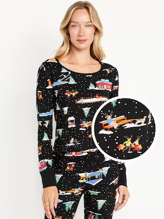 Printed Waffle Pajama Top for Women | Old Navy (US)