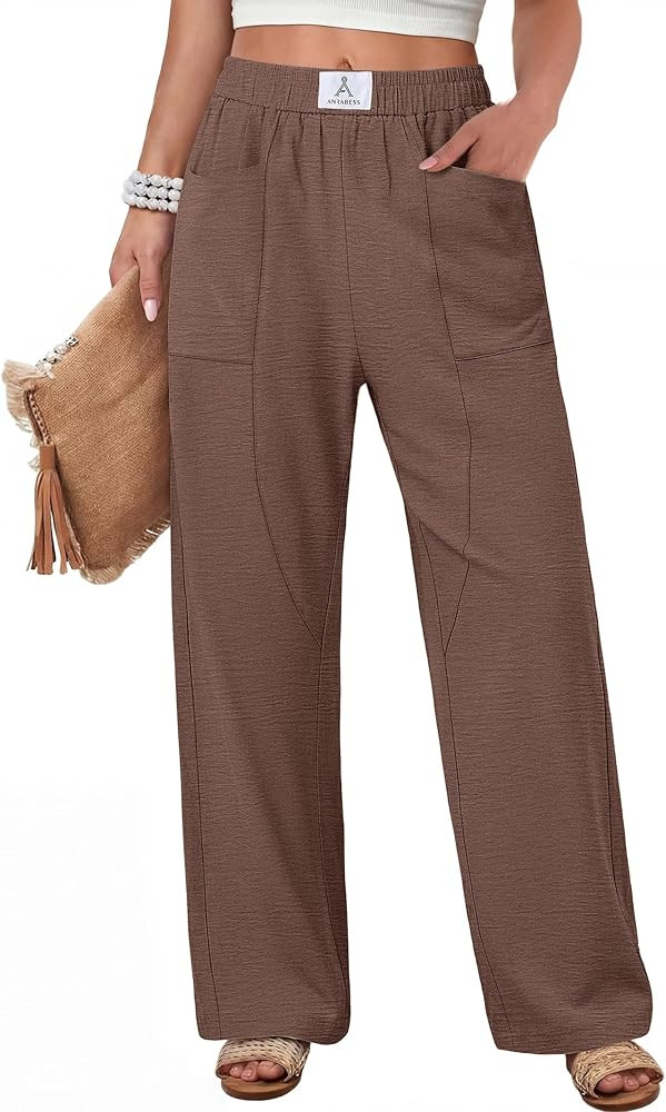 ANRABESS Womens Casual Pants High Waisted Elastic Waist Straight Leg Trousers 2026 Summer Loose F... | Amazon (US)