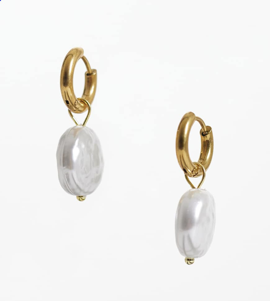 Lost Souls hoop earring with pearl charm in 18k gold plated stainless steel | ASOS (Global)