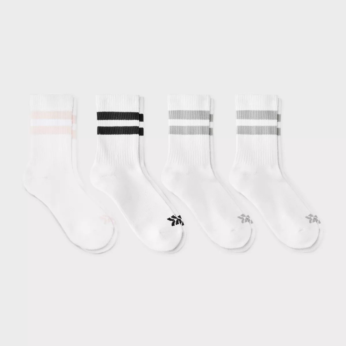 Women's Cushioned Striped Varsity 4pk Short Athletic Crew Socks - All In Motion™ White/Gray/Pin... | Target