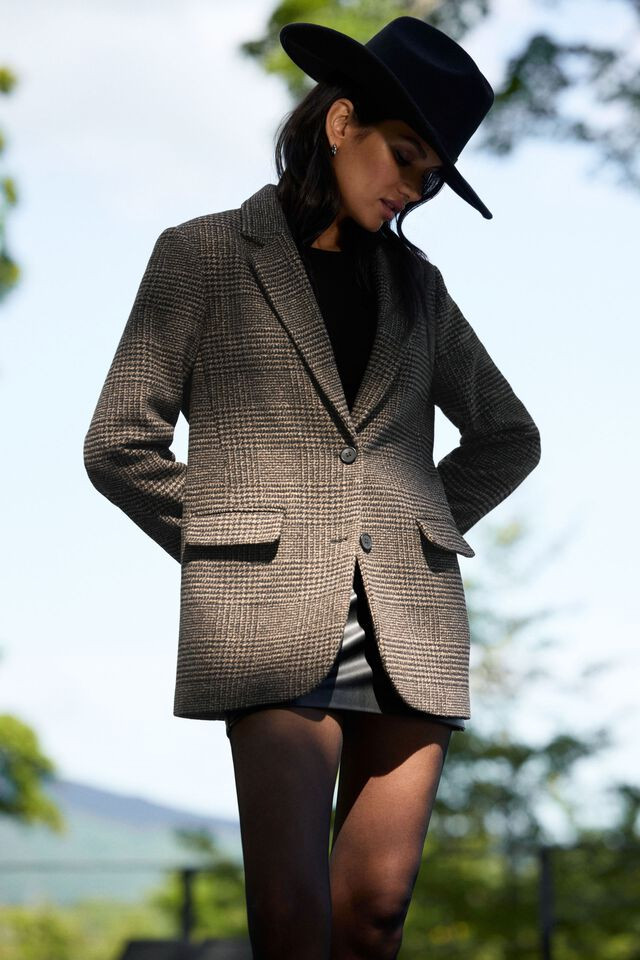 Diana Plaid Oversized Blazer | Dynamite Clothing