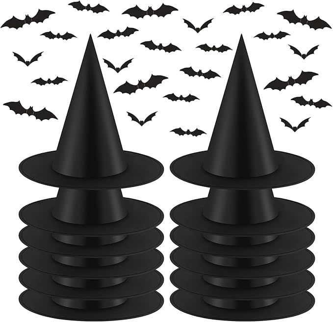 12 Pcs Halloween Witch Hats Black Hanging Costume with 24 Pcs 3D Bats Stickers for Halloween Cosp... | Amazon (CA)