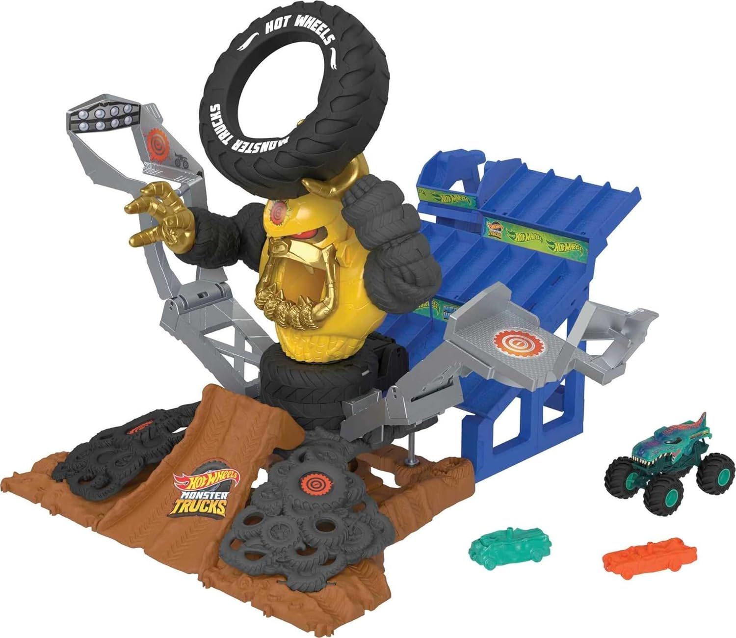 Hot Wheels Monster Trucks Arena Smashers Mega-Wrex vs. Crushzilla Takedown with 1:64 Scale Mega-W... | Amazon (US)