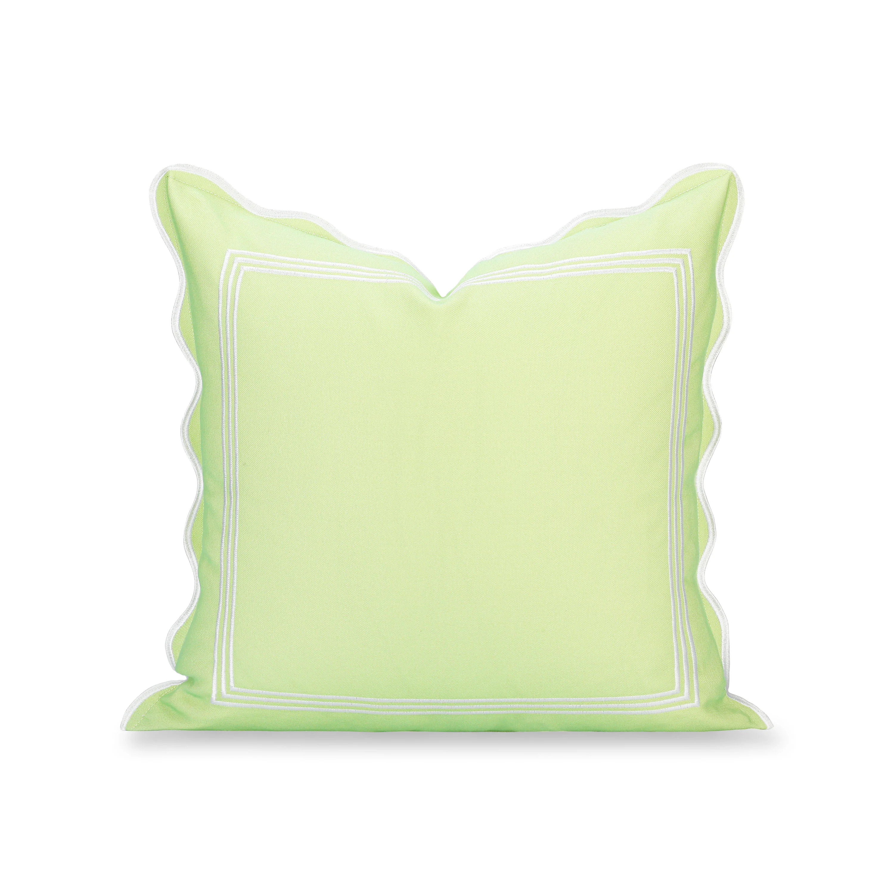 Meidian, Indoor/Outdoor Grass Green Scalloped Pillow Cover, with Scalloped Border, 20 | Hofdeco