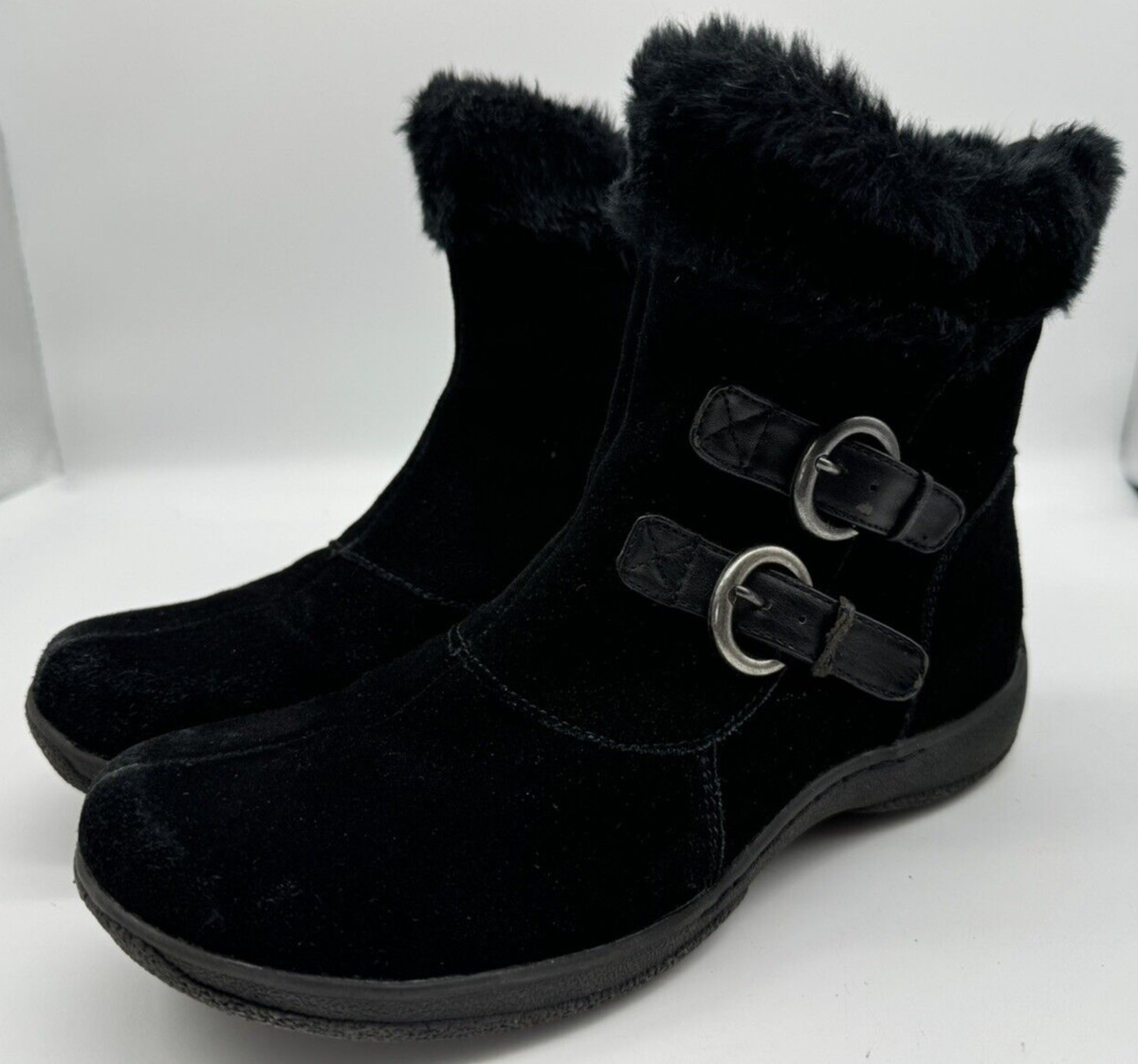 BareTraps Harleen Snow Boots Women's 9 M Black Suede Fur Trim Buckle Winter | eBay US