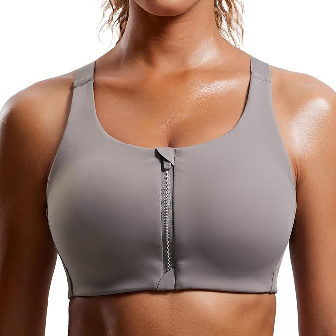 CRZ YOGA Womens Zip Front High Impact Sports Bra - Molded Cup Adjustable Convertible Straps Wirel... | Amazon (US)