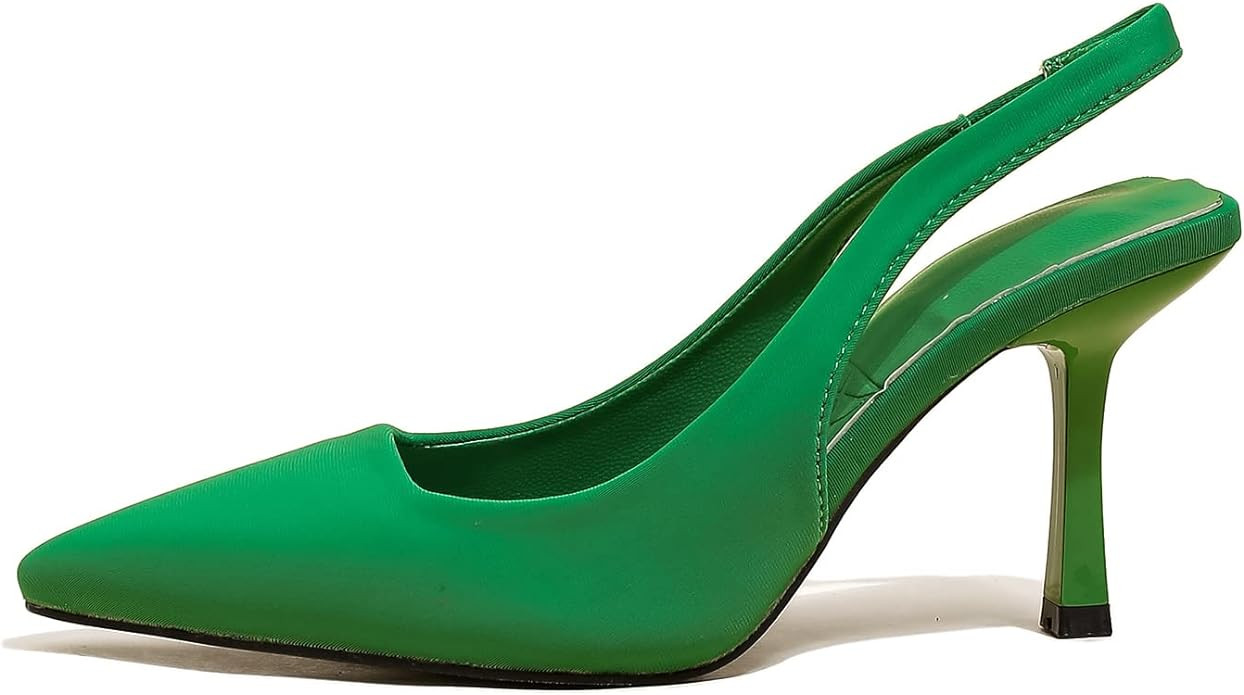 Women High-Heel Fabric Slingback Pumps Kitten Heel Pointed Toe Slip-On Back Strap Sandals Mules C... | Amazon (US)