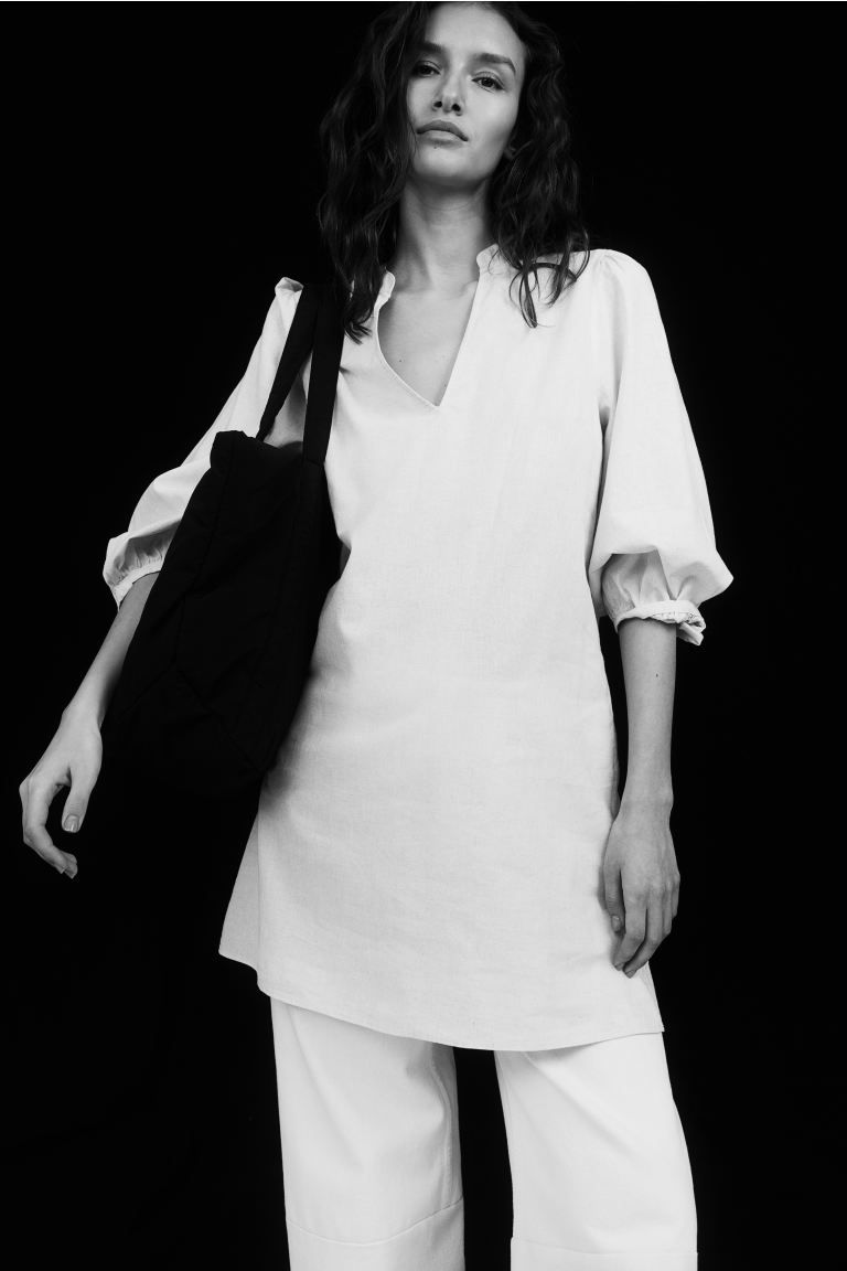 Linen-blend Dress - Natural white - Ladies | H&M US | H&M (US + CA)