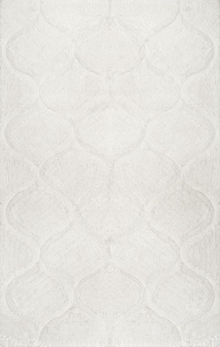 White Super Soft Luxury Shag with Carved Trellis Area Rug | Rugs USA