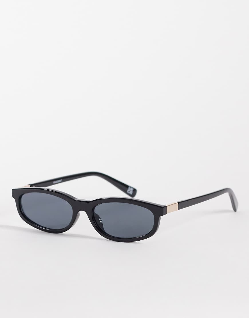ASOS DESIGN slim oval square sunglasses in black-Brown | ASOS (Global)
