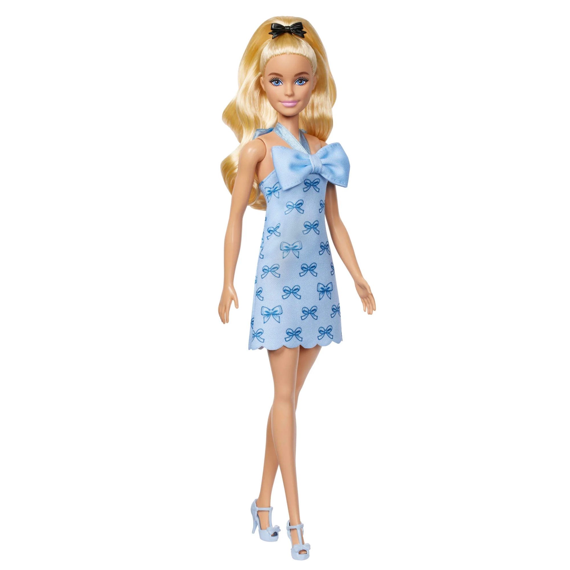 Barbie Fashionistas Doll #237 in Blue Bow Halter Dress, Blonde Ponytail with Bow Accessory | Walmart (US)