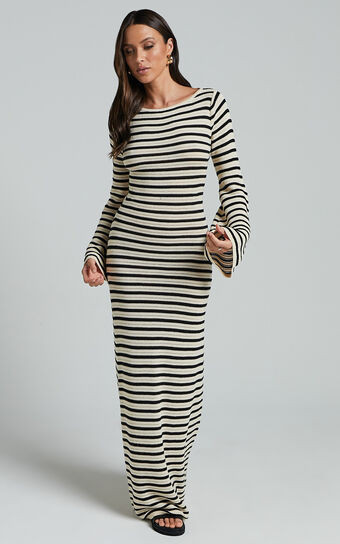 Runaway The Label - Cherie Knit Maxi Dress in Sand/Black | Showpo (US, UK & Europe)