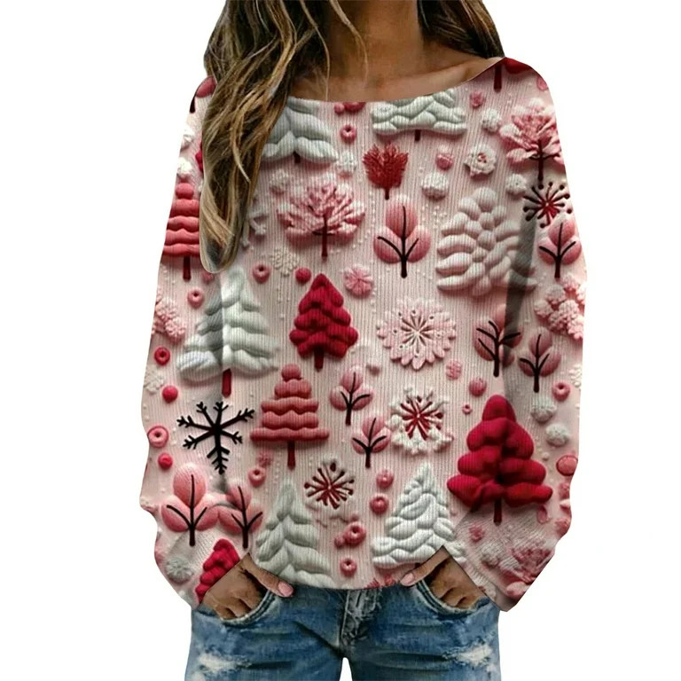 Ugly sweater christmas women Festive Knit Sweater For Cozy Long Sleeve Crewneck Pullover Soft Yar... | Walmart (US)