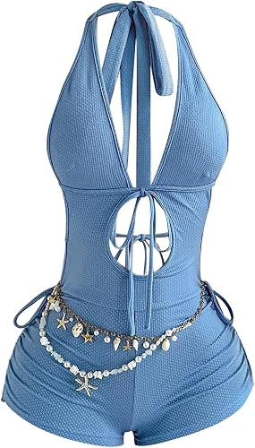WDIRARA Women's Halter Rompers Shorts Jumpsuits | Tie Backless, Cut Out, Strappy, Deep V Neck | Amazon (US)