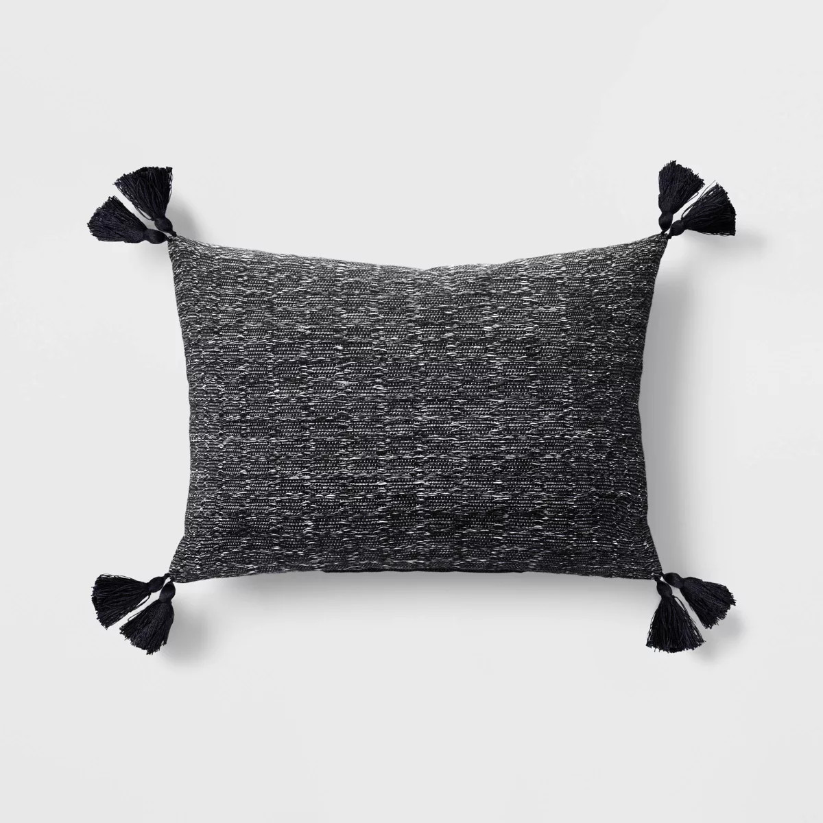 14"x20" Variegated Solid Tassel Outdoor Lumbar Pillow Black - Threshold™ | Target