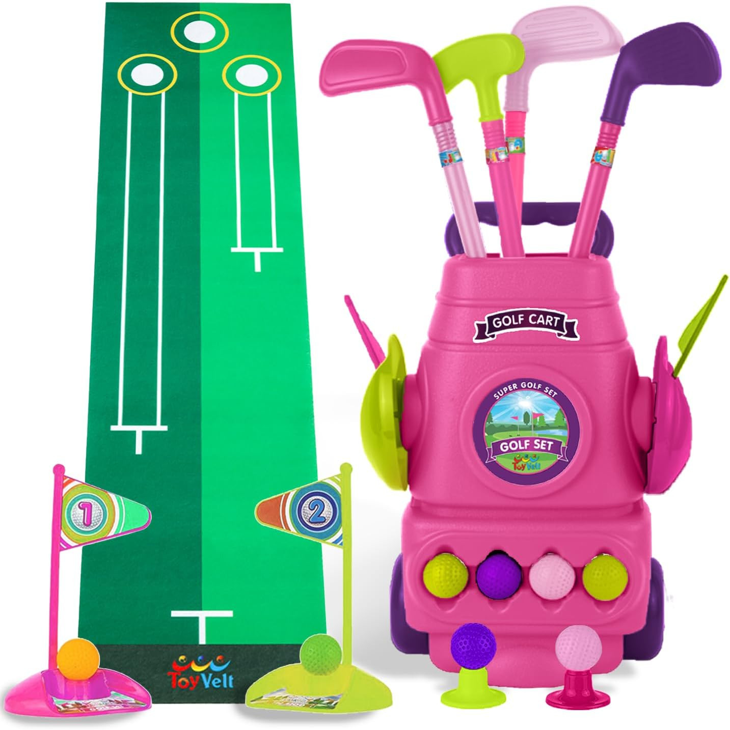 ToyVelt Toddler Golf Set - Kids Golf Clubs with 6 Balls, 4 Golf Sticks, 2 Practice Holes and a Pu... | Amazon (US)