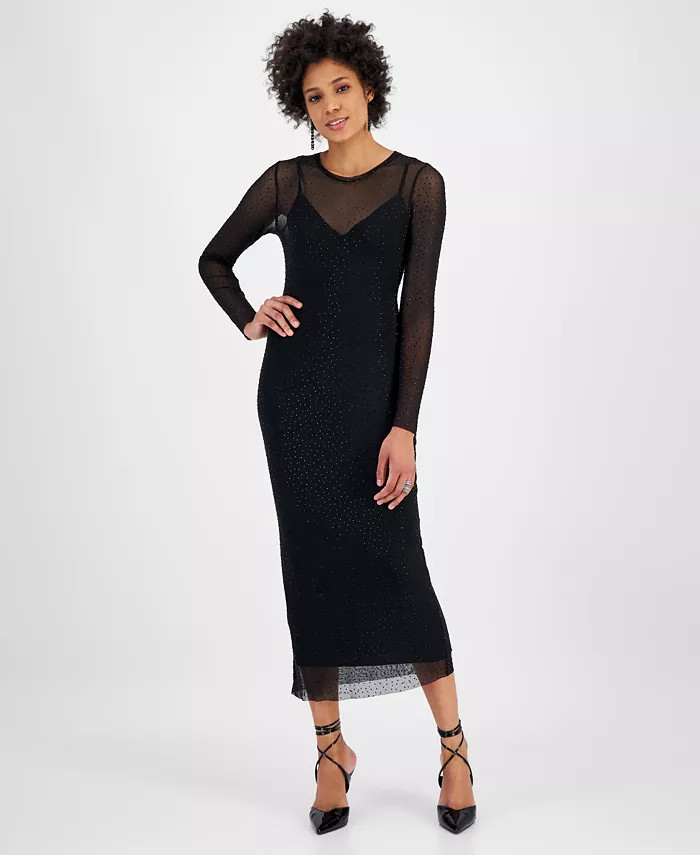 Women's Studded Mesh Midi Dress, Created for Macy's | Macy's