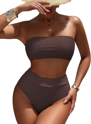 Pink Queen 2 Piece Bikini Set for Women Bandeau Swimsuit Dark Brown M | Amazon (US)