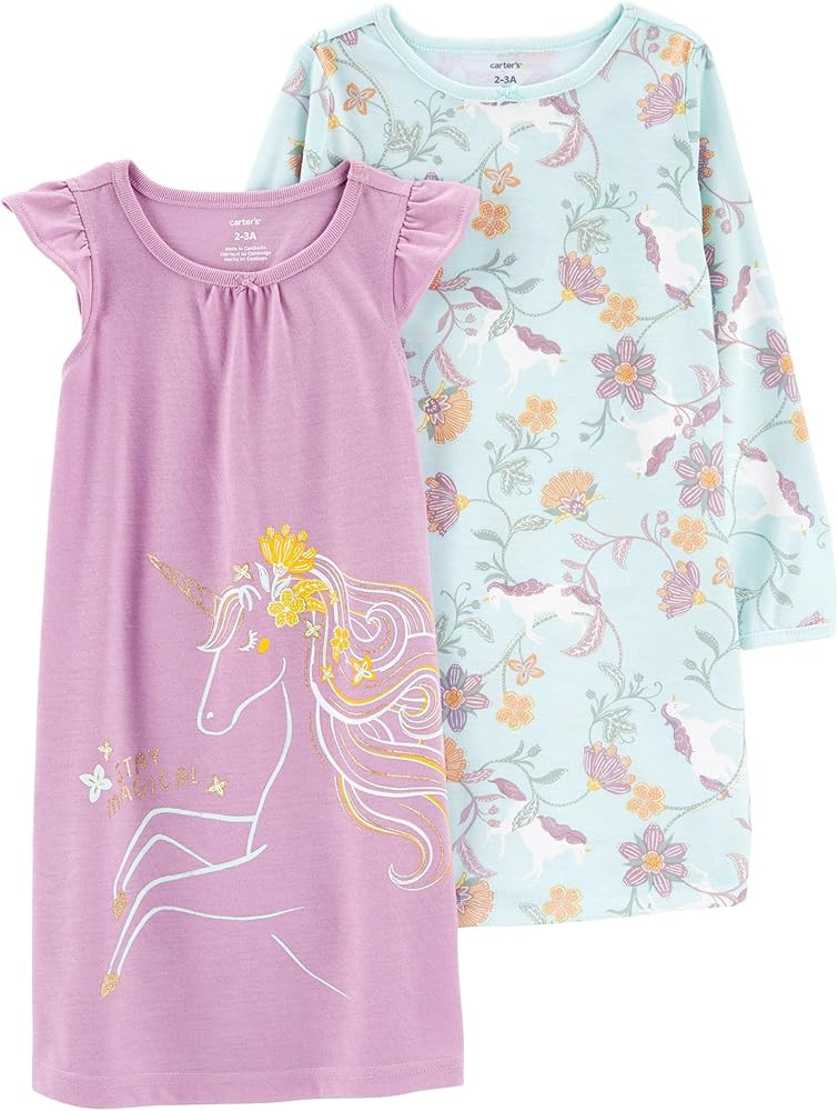 Carter's Girls' 2 Pk Gown Poly (Floral/Unicorn, 6-7) | Amazon (US)