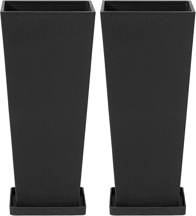 LA JOLIE MUSE 28 Inch Large Tall Taper Planters, Set of 2 Black Tree Planters with Shelf Insert, ... | Amazon (US)