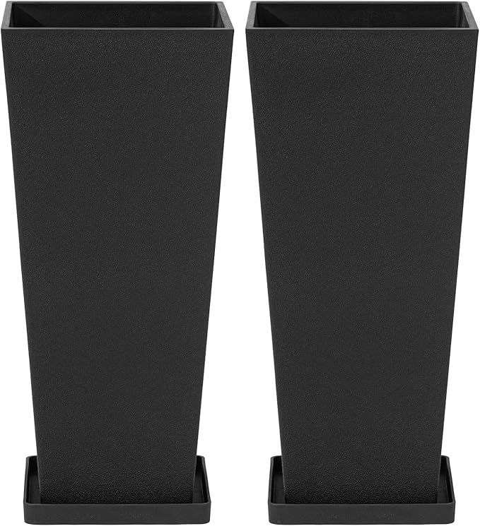 LA JOLIE MUSE 28 Inch Large Tall Taper Planters, Set of 2 Black Tree Planters with Shelf Insert, ... | Amazon (US)