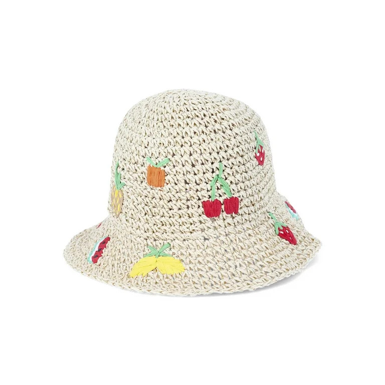 No Boundaries Straw Bucket Hat, Multi Fruit Embroidery | Walmart (US)