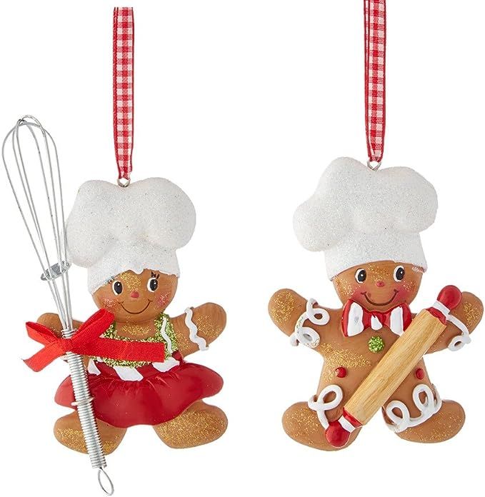 Kurt S. Adler Resin Gingerbread Boy And Girl Baker Christmas Ornaments Set of 2 Assorted | Amazon (US)