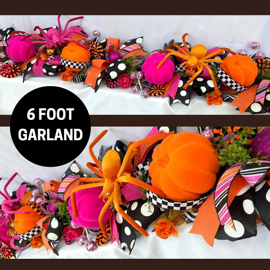 Halloween Decor Halloween Wreath for Door Pink and Orange Decor Pumpkin Decor Swag Wreath Mantle ... | Etsy (US)