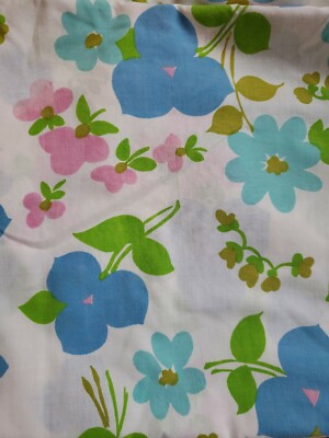 Vintage Double Flat Bed Sheet Retro Floral Blue Green Pink Flaw Fashion Manor | eBay US