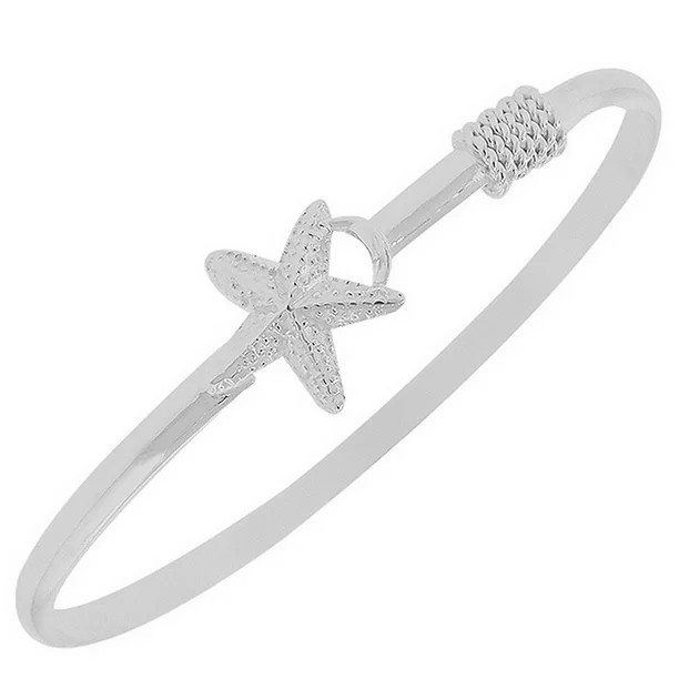925 Sterling Silver Star Fish Starfish Charm Classic Bangle Bracelet - Walmart.com | Walmart (US)