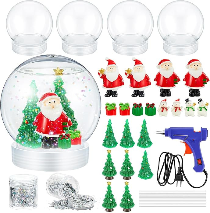 Qunclay 4 Set Upgrade Christmas Clear Plastic Snow Globes Kit, 4 Inch DIY Water Globe Craft Kit w... | Amazon (US)