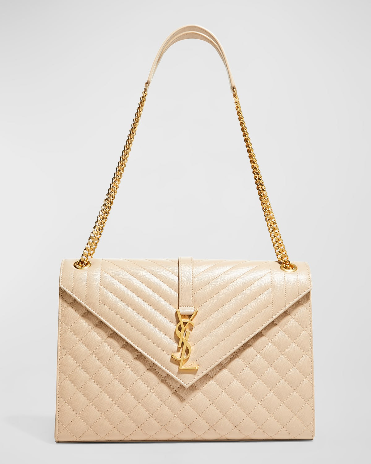 Monogram YSL V-Flap Large Tri-Quilt Envelope Chain Shoulder Bag - Golden Hardware | Neiman Marcus