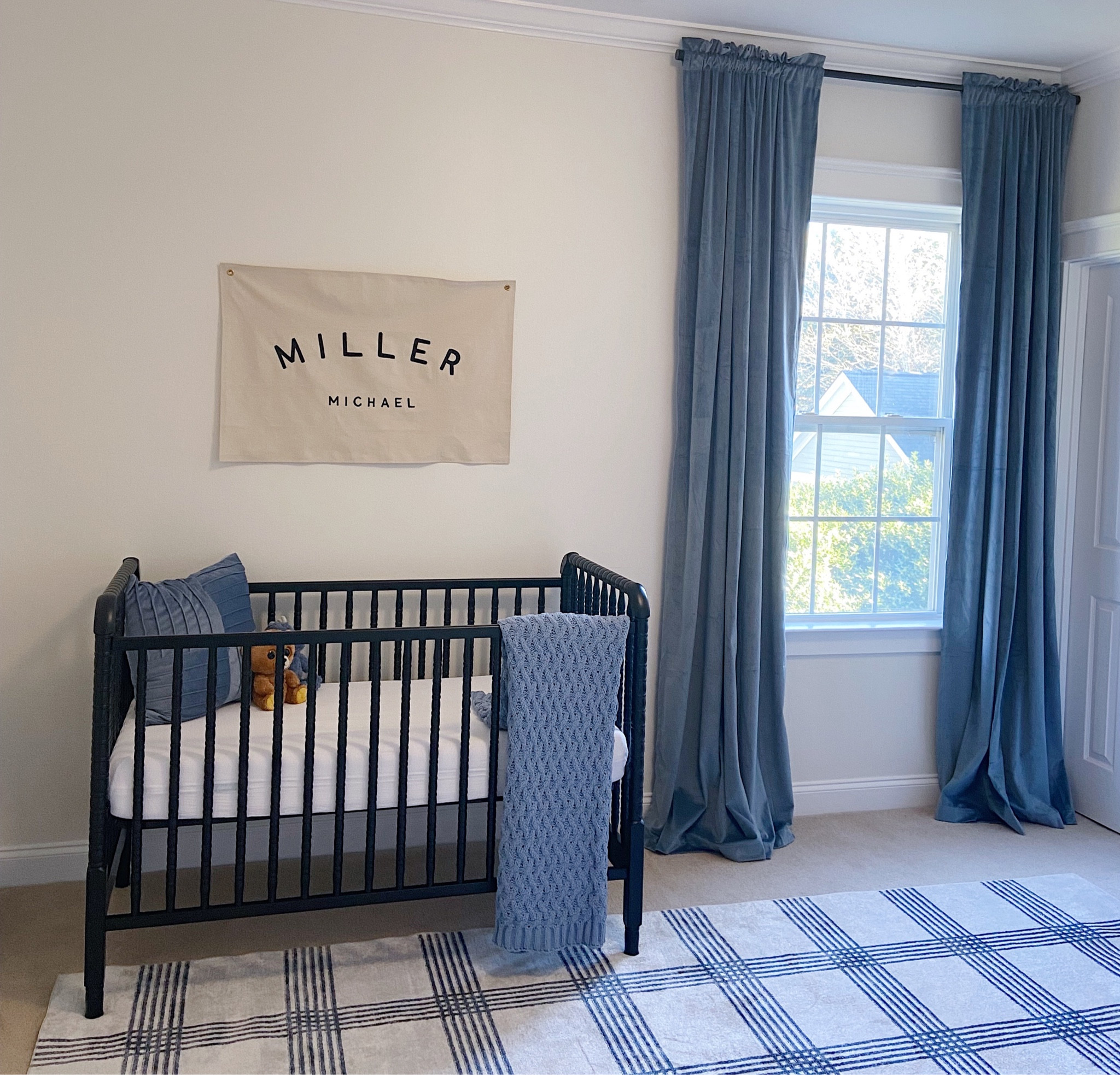 Baby boys nursery | Blue nursery | Boy nursery | Black crib | Blackout curtains | Blue curtains | Name sign

#LTKhome #LTKbaby #LTKbump
