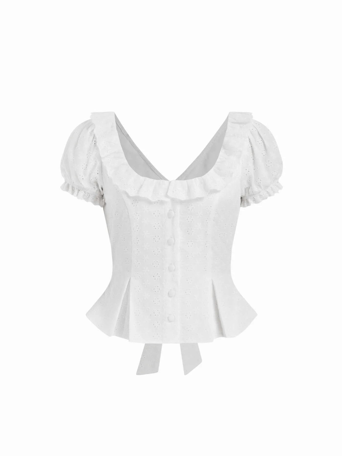Cotton Lace Trim Knotted Short Puff Sleeve Blouse \u00a326.00Hot | Cider