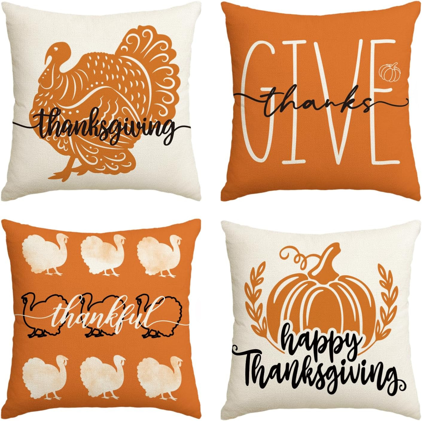 AVOIN colorlife Happy Thanksgiving Turkey Pumpkin Throw Pillow Covers, 18 x 18 Inch Thankful Cush... | Amazon (US)