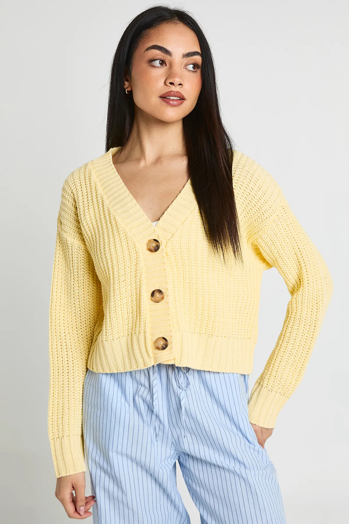 Lemon Button Through Crop Cardigan | Boohoo | Boohoo.com (UK & IE)