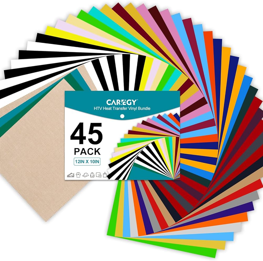 Amazon.com: CAREGY HTV Vinyl Bundle Heat Transfer Vinyl 12"x10" - 45 Pack Includes 30 Pack Assort... | Amazon (US)