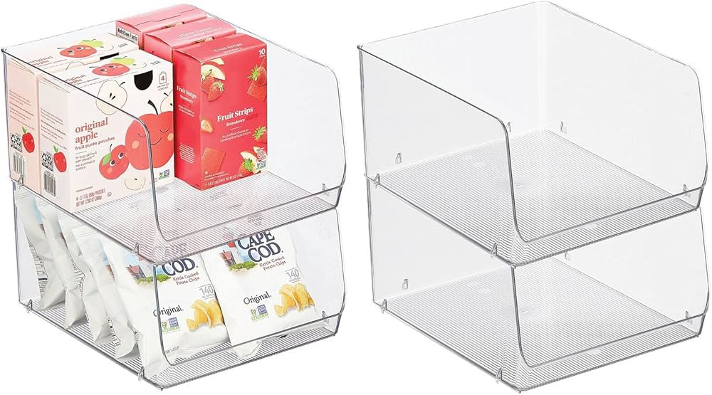 mDesign Wide Stackable Plastic Food Storage Organizer Bin Basket with Open Front for Household Ki... | Amazon (US)