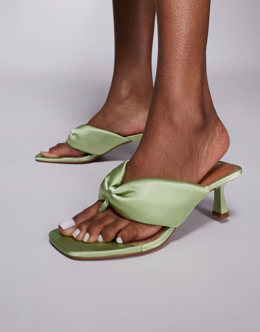 River Island kitten heel toe thong sandal in sage-Green | ASOS (Global)