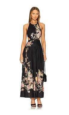 Zimmermann Tallow Halter Midi Dress in Black Multi Floral from Revolve.com | Revolve Clothing (Global)