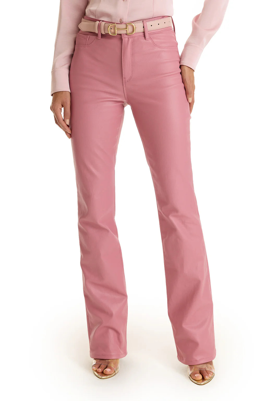 Aria Coated Flare Jean - Paradise Pink | The Noli Shop
