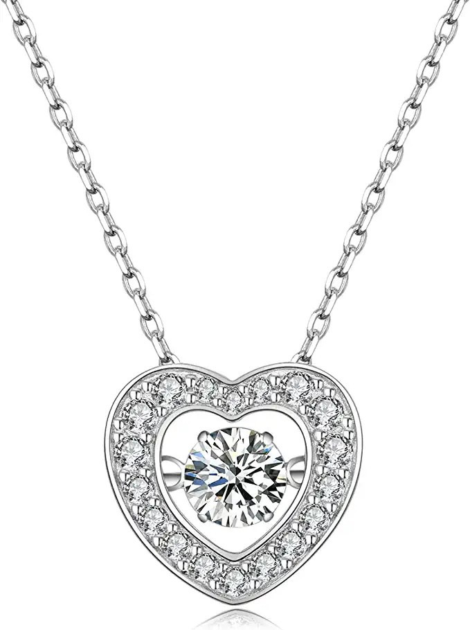 PHNIBIRD Heart Necklace for Teen Girls Dancing Cubic Zirconia 925 Sterling Silver Necklaces for W... | Amazon (US)