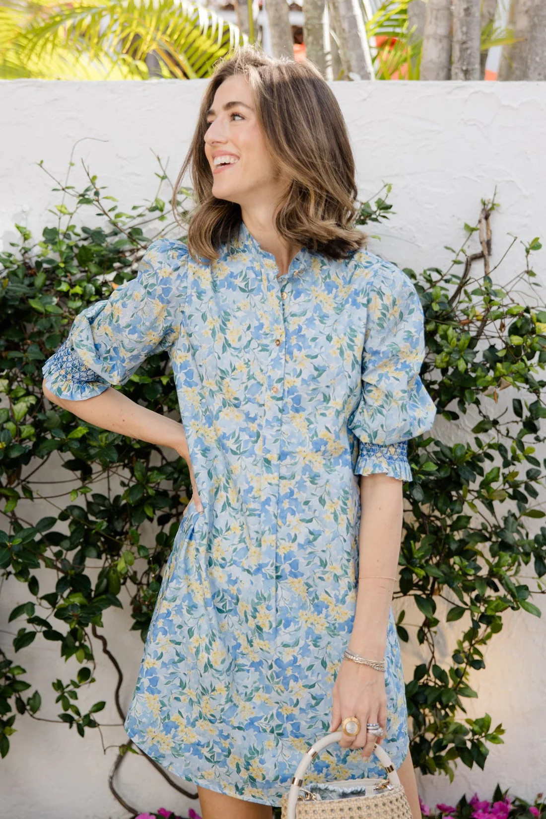 Percy Popover Dress in Blue Watercolor Meadow | Duffield Lane