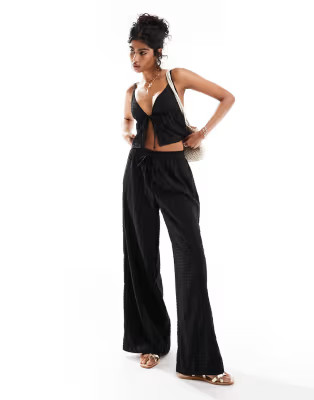 Esmee Exclusive beach textured tie front top co-ord in black | ASOS (Global)